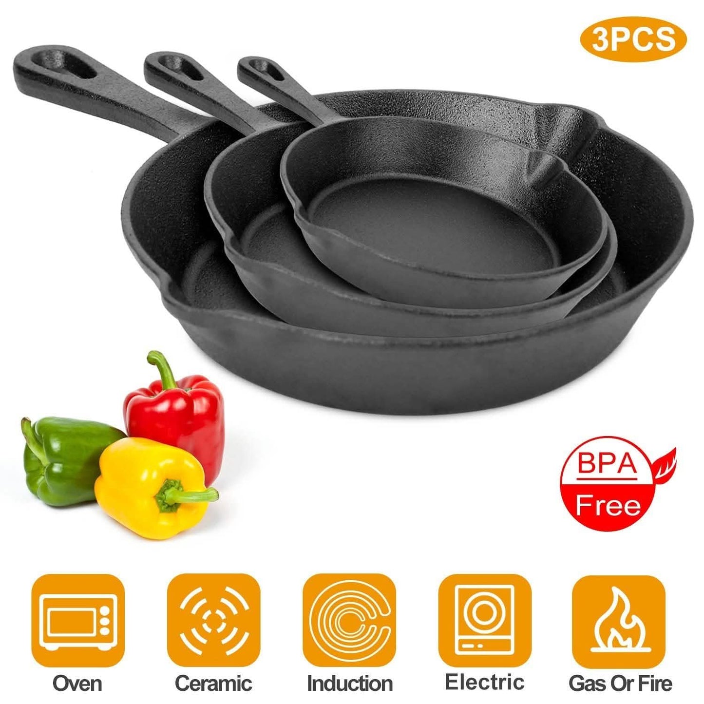 3-Pieces: Pre-Seasoned Cast Iron Skillet Kitchen Tools & Gadgets - Tophatter Daily Deals