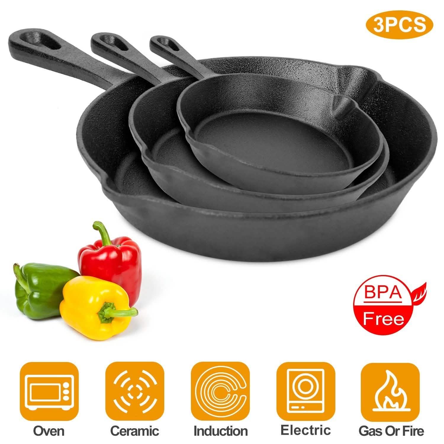 3-Pieces: Pre-Seasoned Cast Iron Skillet Kitchen Tools & Gadgets - Tophatter Daily Deals