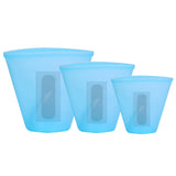 3-Pieces: Silicone Food Storage Bags Reusable Leakproof Food Container Set with 3 Seals Blue Food Storage Containers - Tophatter Daily Deals