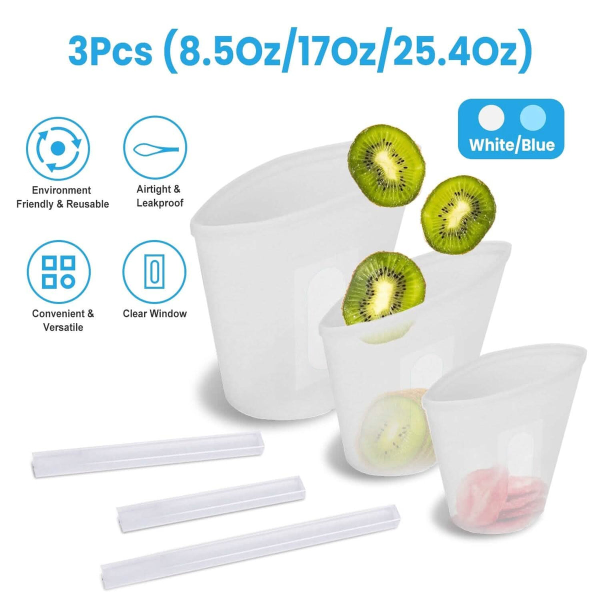 3-Pieces: Silicone Food Storage Bags Reusable Leakproof Food Container Set with 3 Seals Food Storage Containers - Tophatter Daily Deals