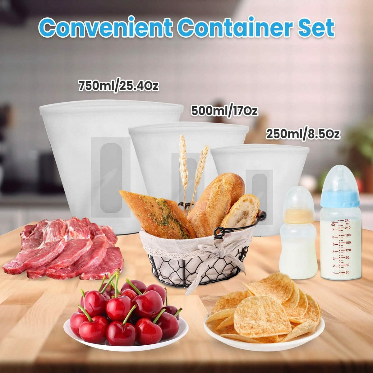 3-Pieces: Silicone Food Storage Bags Reusable Leakproof Food Container Set with 3 Seals Food Storage Containers - Tophatter Daily Deals