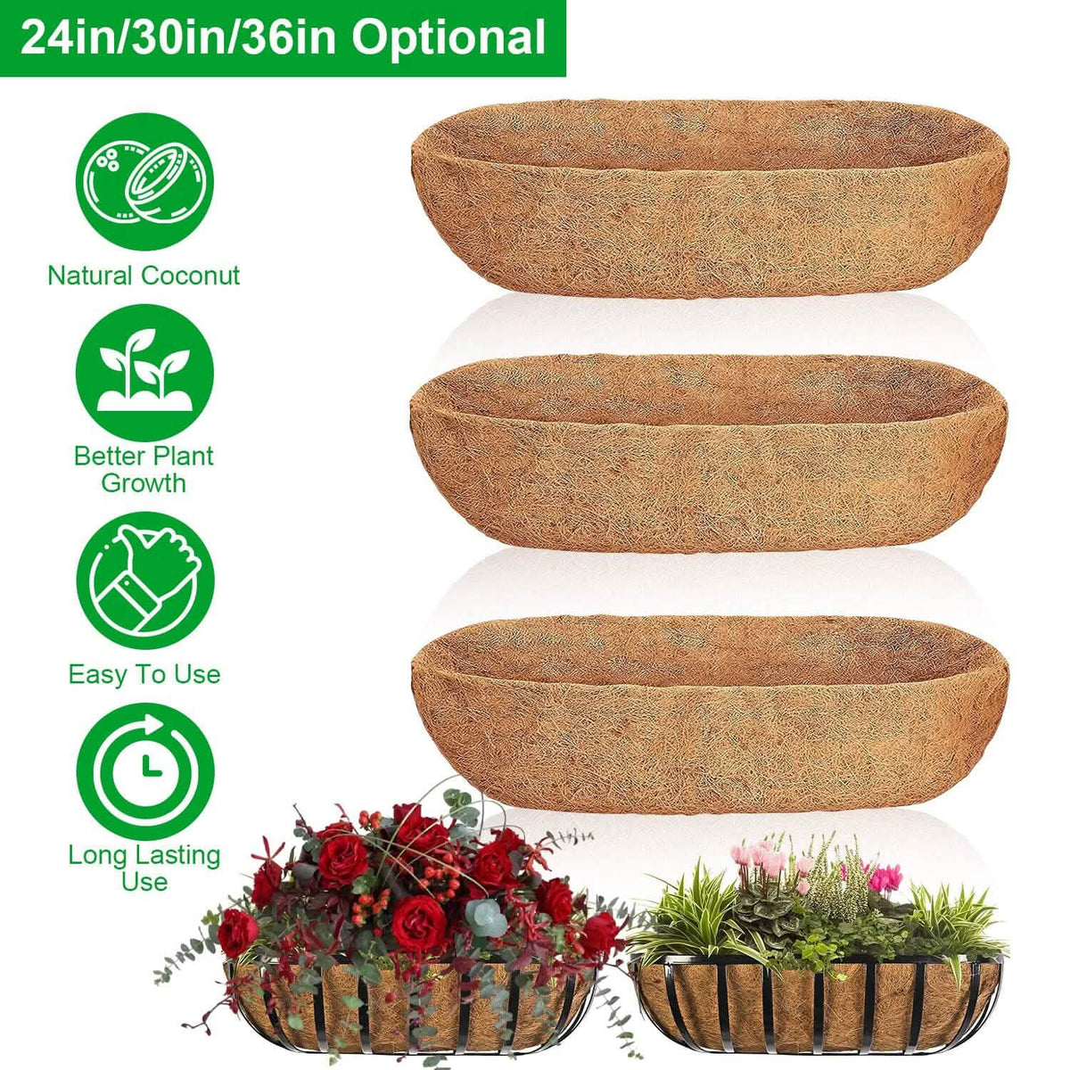 3-Pieces: Trough Coco Basket Half Moon Planter Replacement Garden & Patio - Tophatter Daily Deals