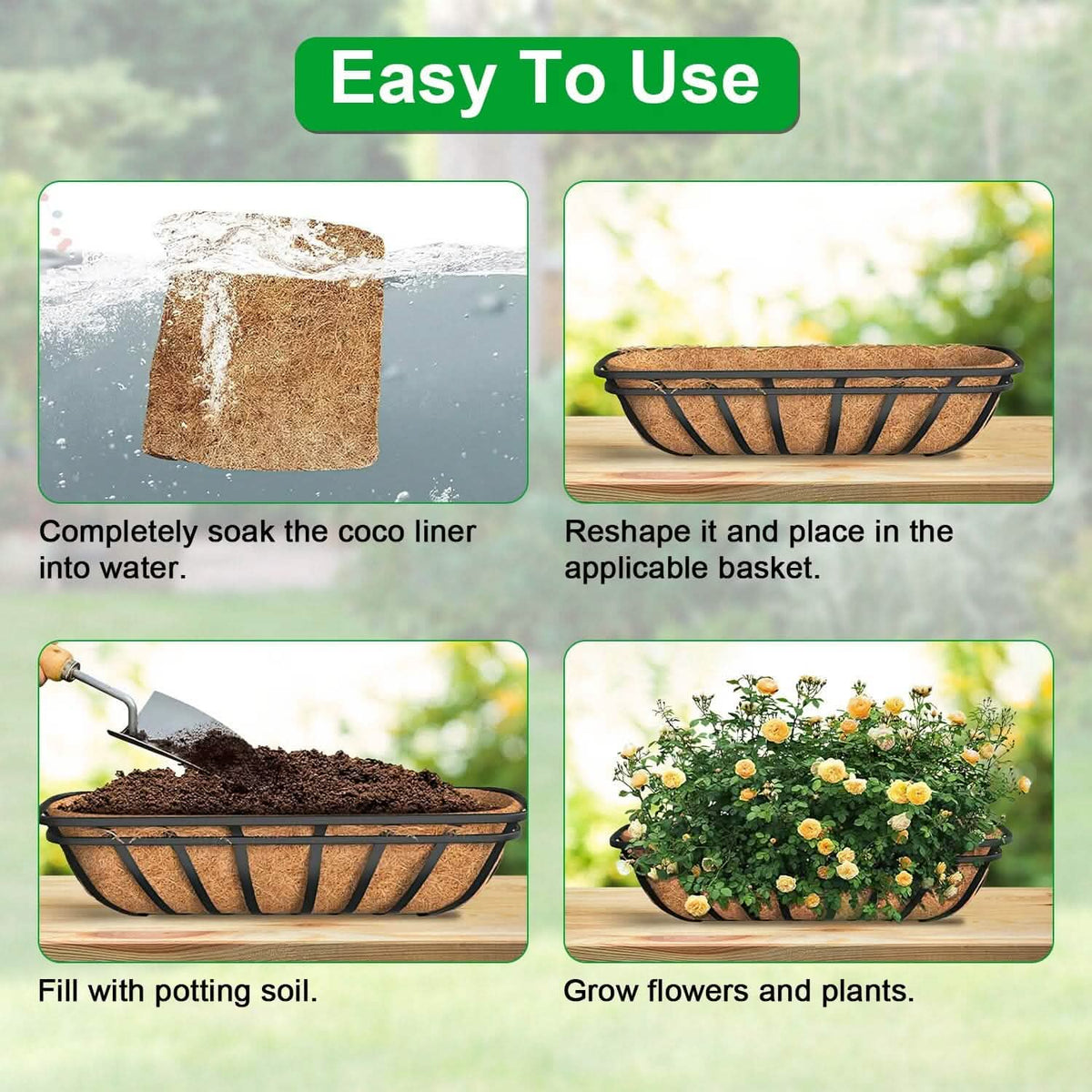 3-Pieces: Trough Coco Basket Half Moon Planter Replacement Garden & Patio - Tophatter Daily Deals
