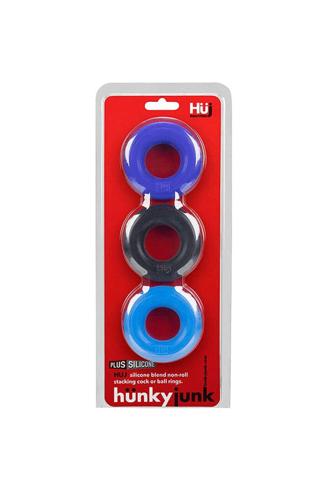 OxBalls - Hunky Junk - 3-Pack Cock Ring Set - Blue Sex Toy - Tophatter Daily Deals