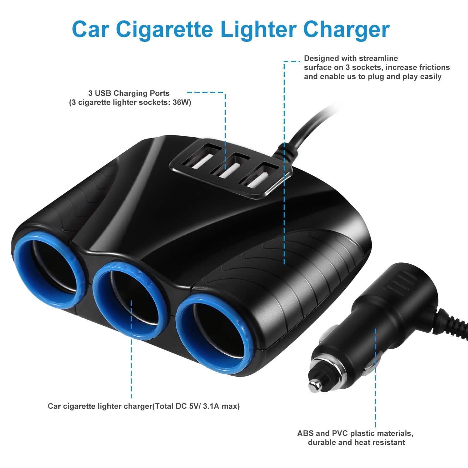 3-Socket Car Cigarette Lighter Splitter Automotive - Tophatter Daily Deals