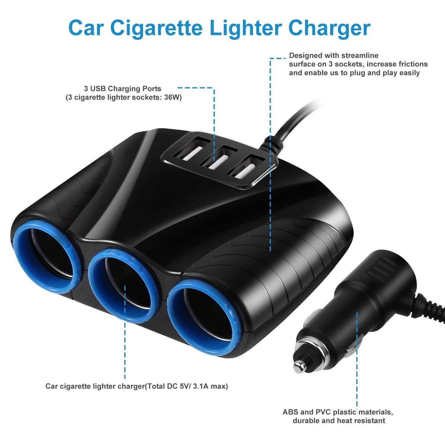 3-Socket Car Cigarette Lighter Splitter Automotive - Tophatter Daily Deals