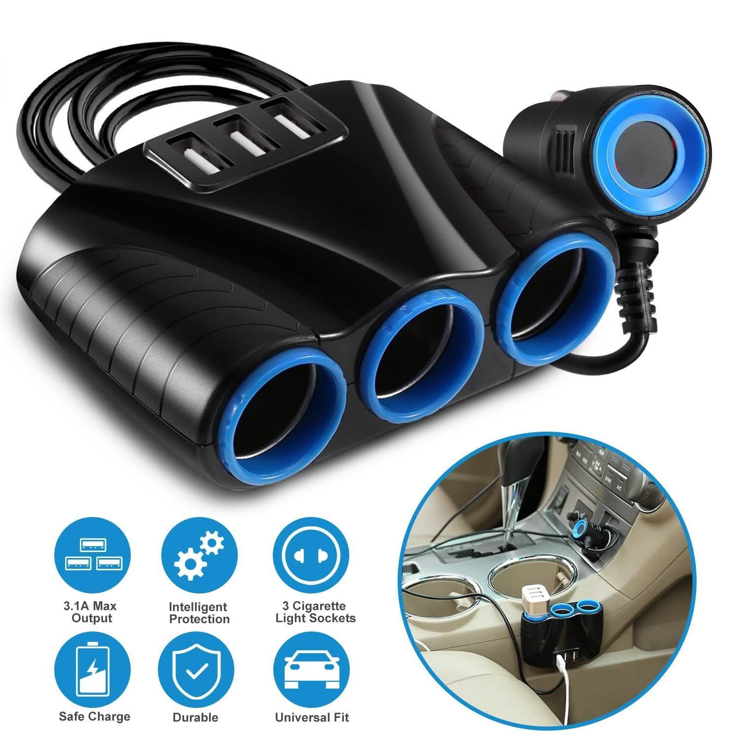 3-Socket Car Cigarette Lighter Splitter Automotive - Tophatter Daily Deals