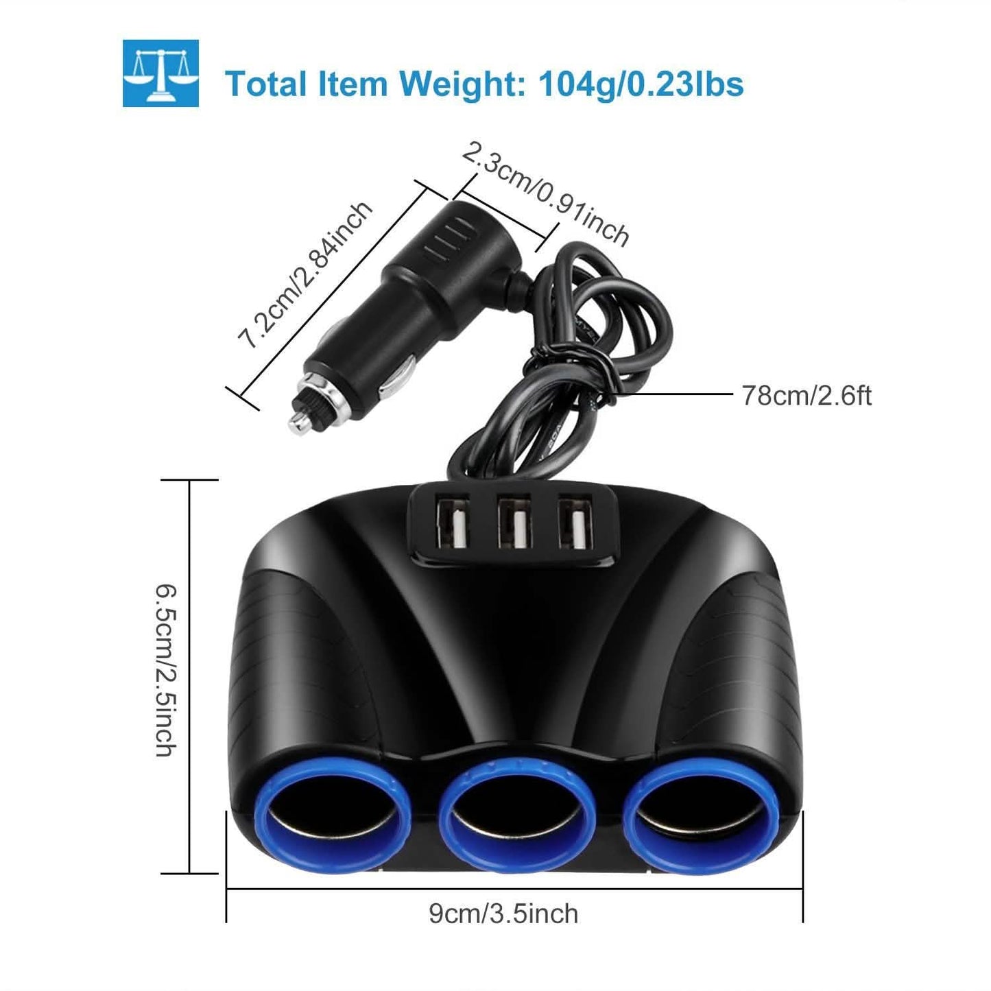 3-Socket Car Cigarette Lighter Splitter Automotive - Tophatter Daily Deals