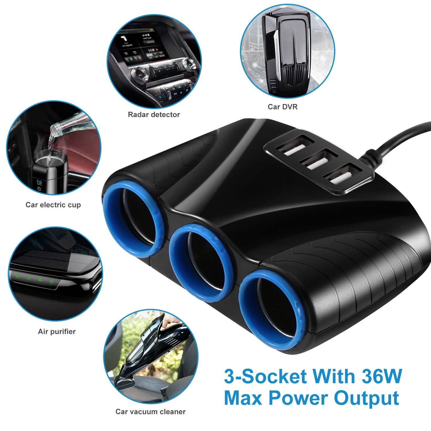 3-Socket Car Cigarette Lighter Splitter Automotive - Tophatter Daily Deals