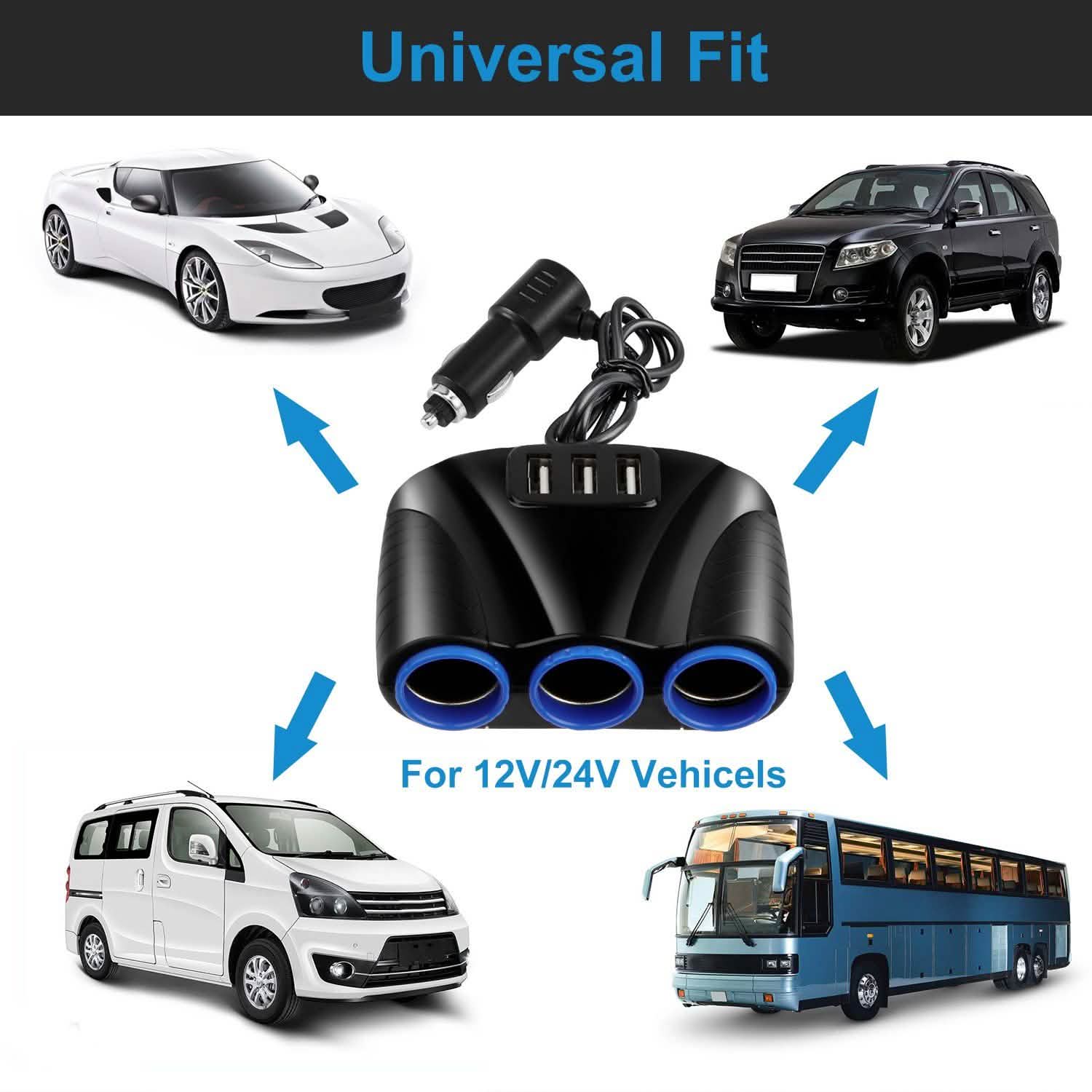 3-Socket Car Cigarette Lighter Splitter Automotive - Tophatter Daily Deals