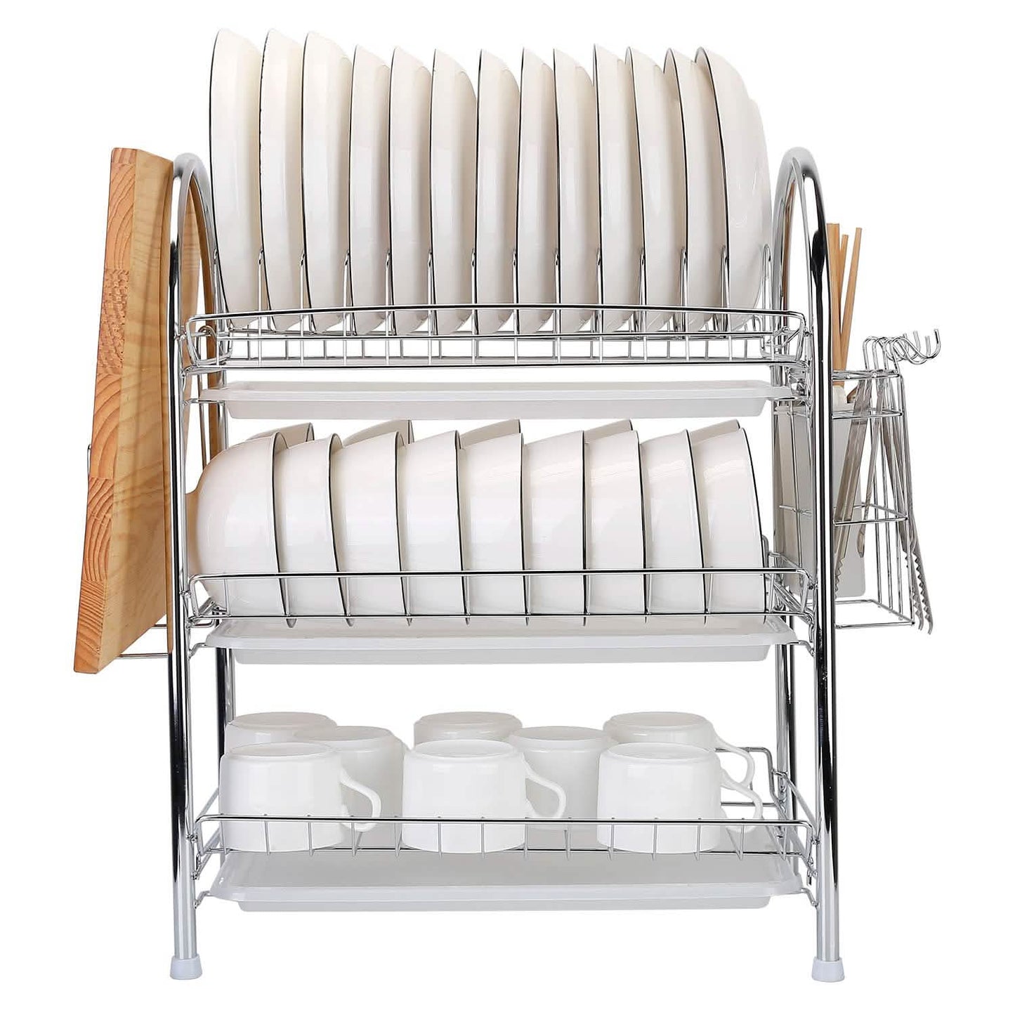 3-Tier Dish Drying Rack Shelf with 3 Drain Trays Chopping Board Kitchen Storage - Tophatter Daily Deals