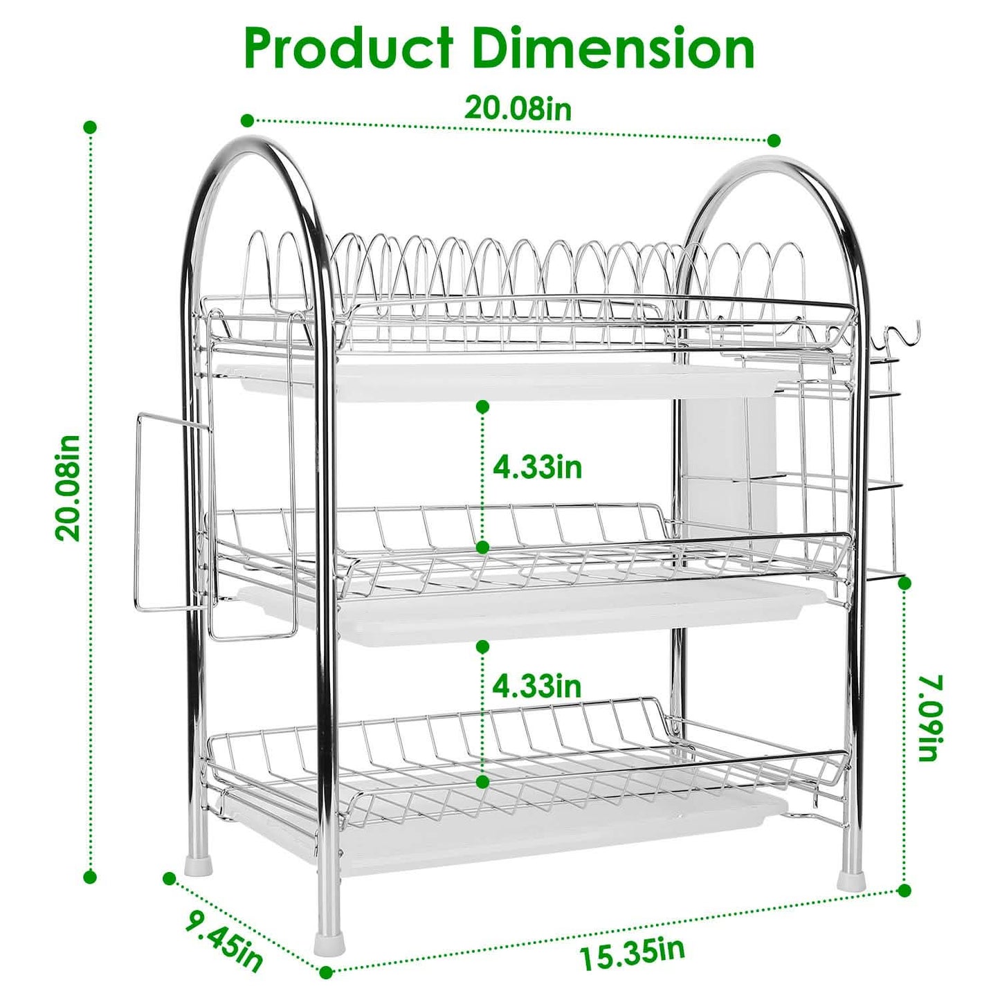 3-Tier Dish Drying Rack Shelf with 3 Drain Trays Chopping Board Kitchen Storage - Tophatter Daily Deals