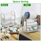 3-Tier Dish Drying Rack Shelf with 3 Drain Trays Chopping Board Kitchen Storage - Tophatter Daily Deals