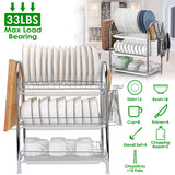 3-Tier Dish Drying Rack Shelf with 3 Drain Trays Chopping Board Kitchen Storage - Tophatter Daily Deals