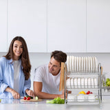 3-Tier Dish Drying Rack Shelf with 3 Drain Trays Chopping Board Kitchen Storage - Tophatter Daily Deals