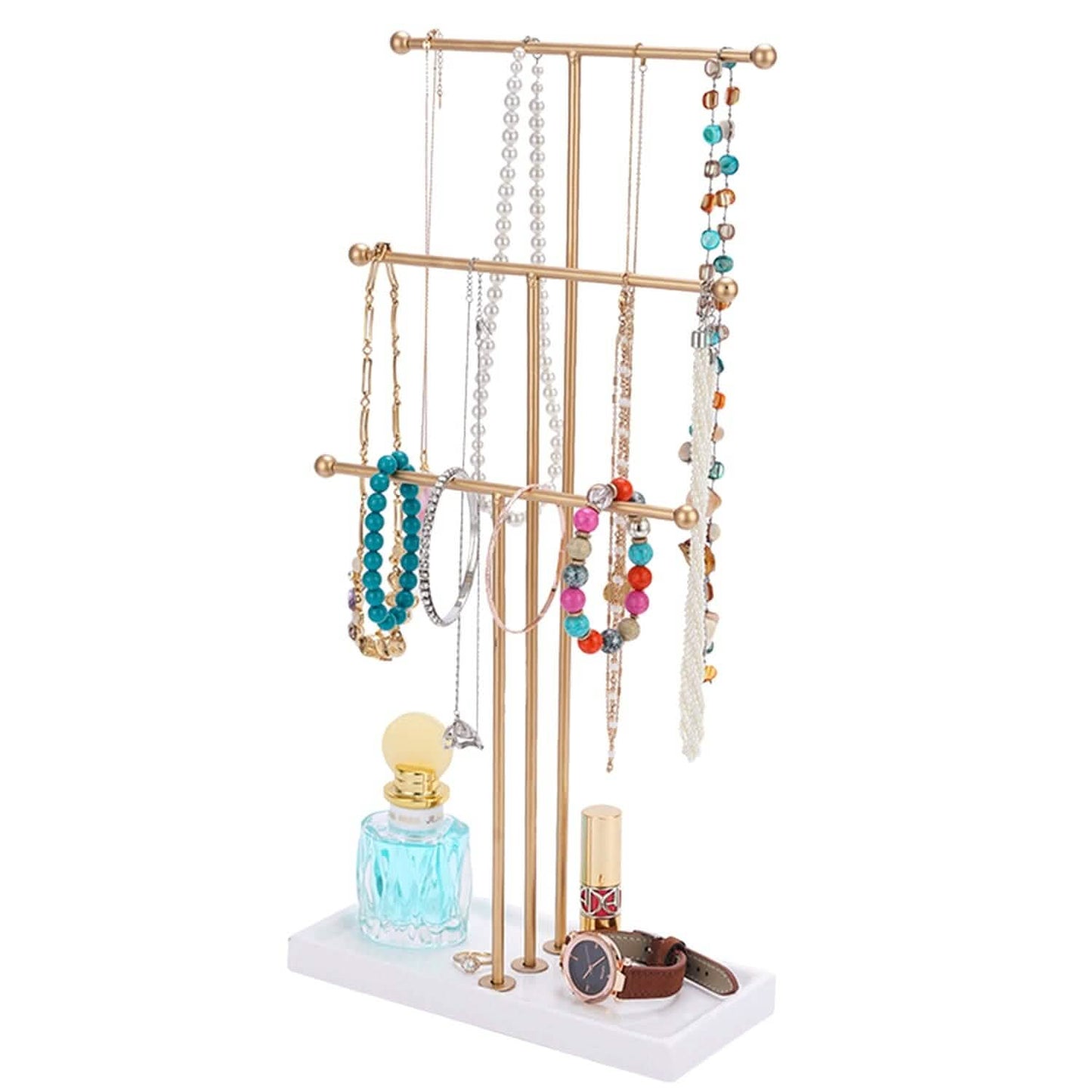 3-Tier Gold Metal Tabletop Jewelry Tree Stand Storage & Organization - Tophatter Daily Deals