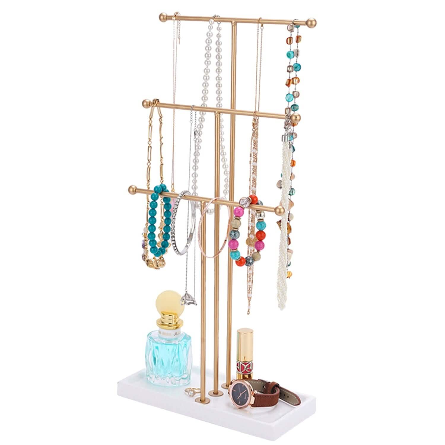 3-Tier Gold Metal Tabletop Jewelry Tree Stand Storage & Organization - Tophatter Daily Deals
