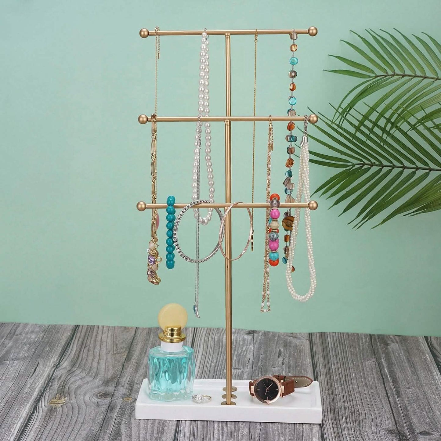 3-Tier Gold Metal Tabletop Jewelry Tree Stand Storage & Organization - Tophatter Daily Deals