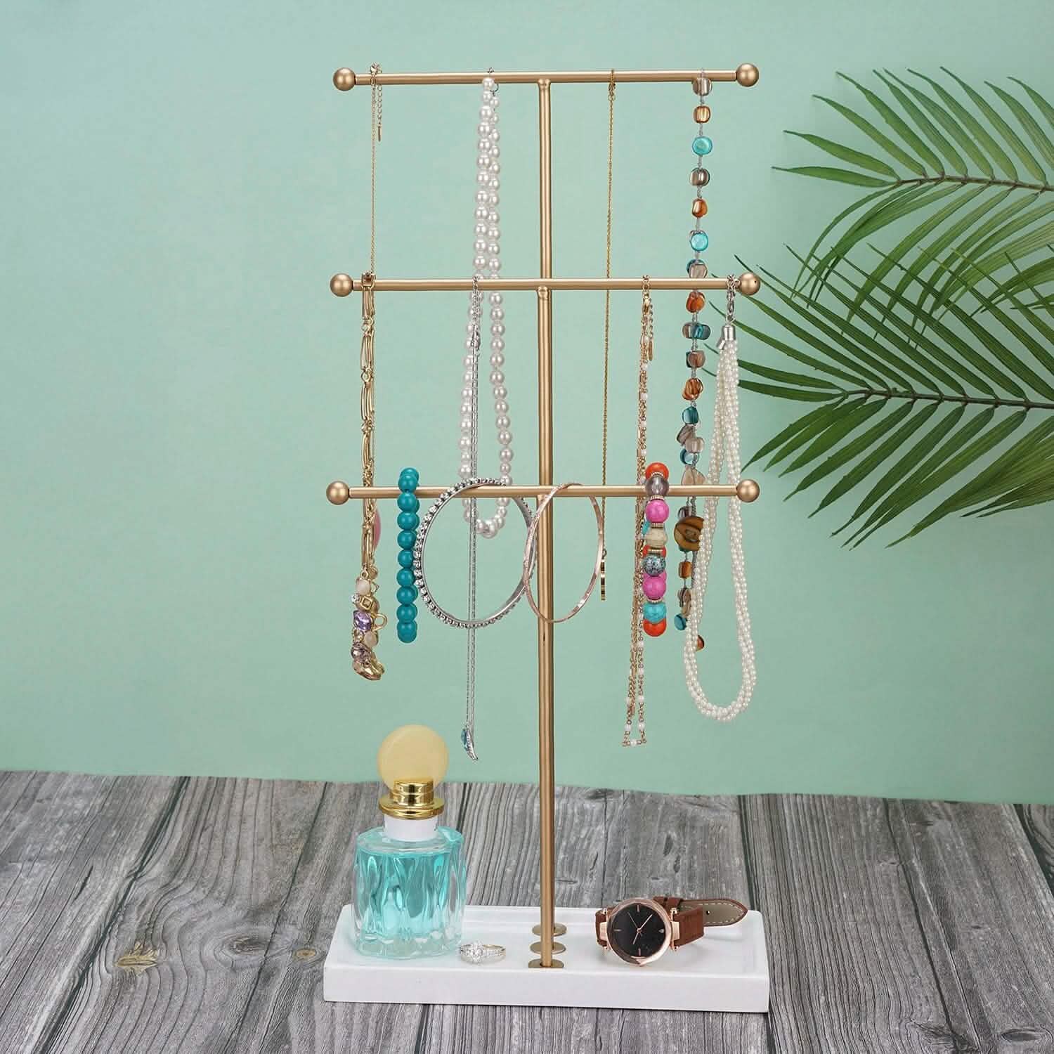 3-Tier Gold Metal Tabletop Jewelry Tree Stand Storage & Organization - Tophatter Daily Deals