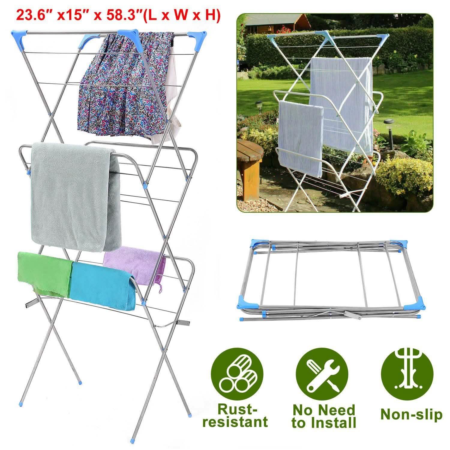 3 Tier Laundry Rack Foldable Clothes Drying Rack Storage & Organization - Tophatter Daily Deals