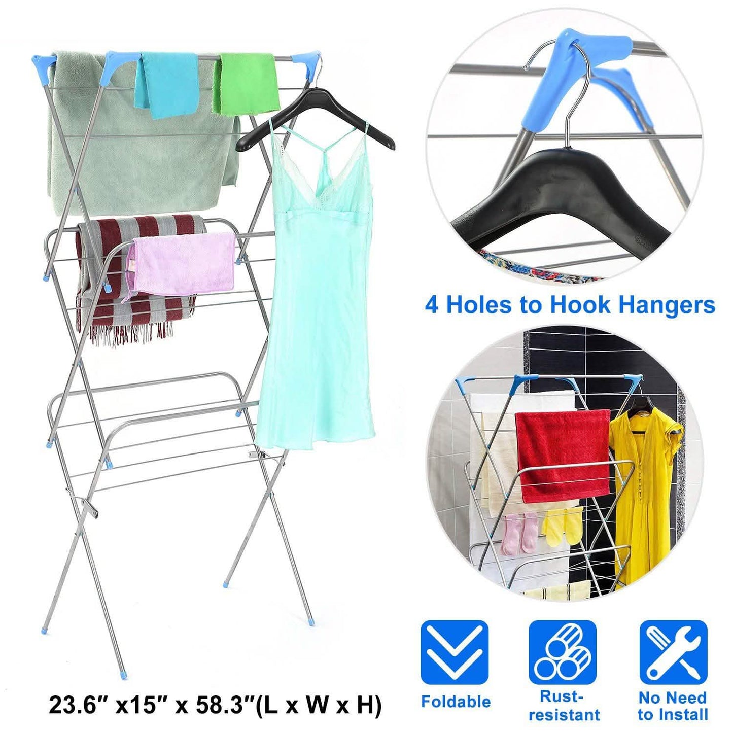 3 Tier Laundry Rack Foldable Clothes Drying Rack Storage & Organization - Tophatter Daily Deals