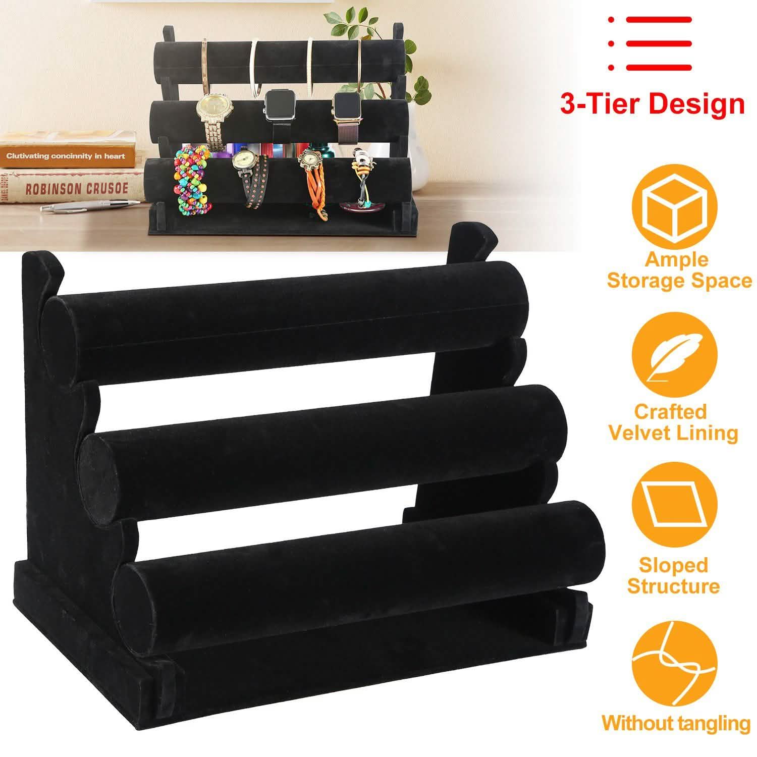 3-Tier Velvet Jewelry Stand Storage & Organization - Tophatter Daily Deals