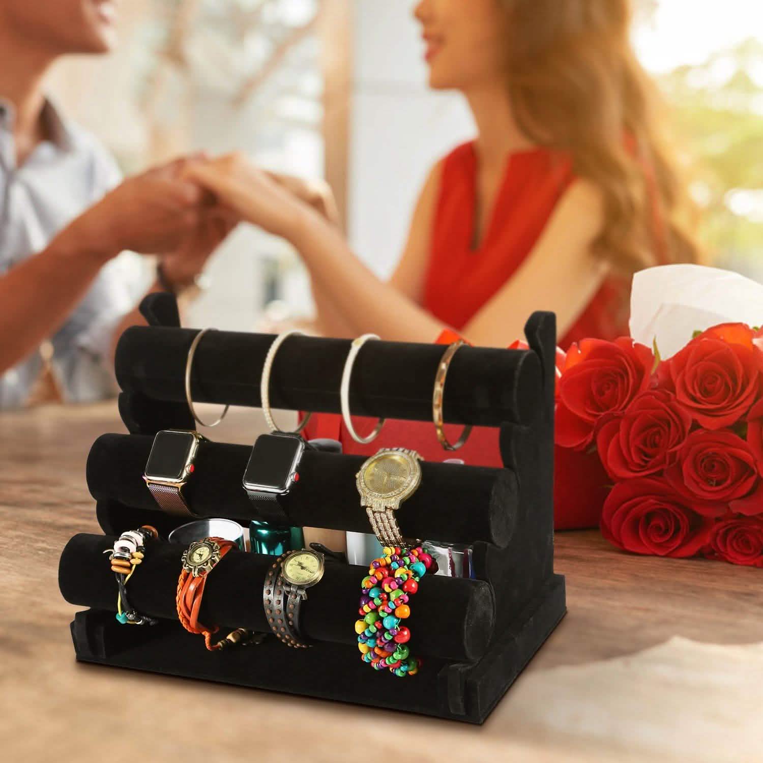 3-Tier Velvet Jewelry Stand Storage & Organization - Tophatter Daily Deals