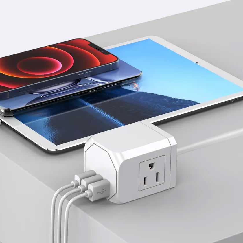 3 Wall Outlets with 3 USB Ports (5ft cord) USB Charger - Tophatter Daily Deals