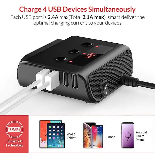 3-Way Car Plug Charger Adapter Automotive - Tophatter Daily Deals