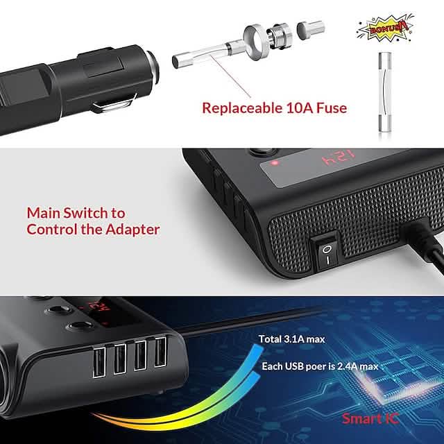3-Way Car Plug Charger Adapter Automotive - Tophatter Daily Deals