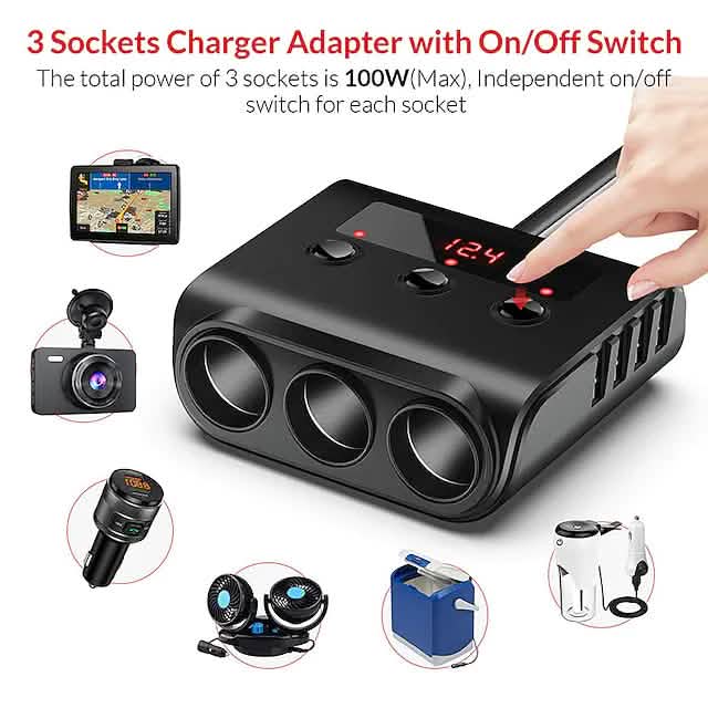 3-Way Car Plug Charger Adapter Automotive - Tophatter Daily Deals