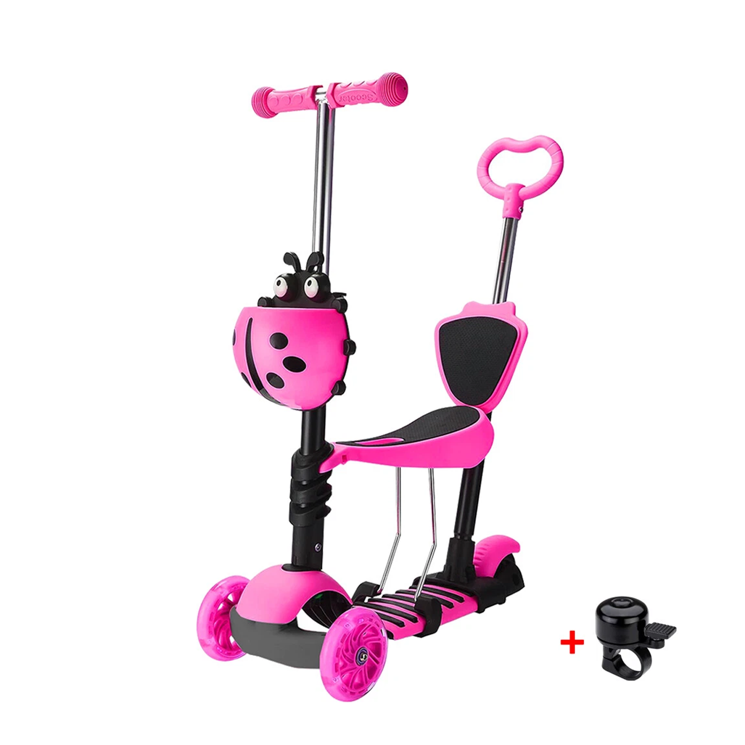 Kids Push Scooter – 3-Wheel Scooter with Adjustable Handlebar & LED Flashing Wheels Pink Cycling - Tophatter Daily Deals