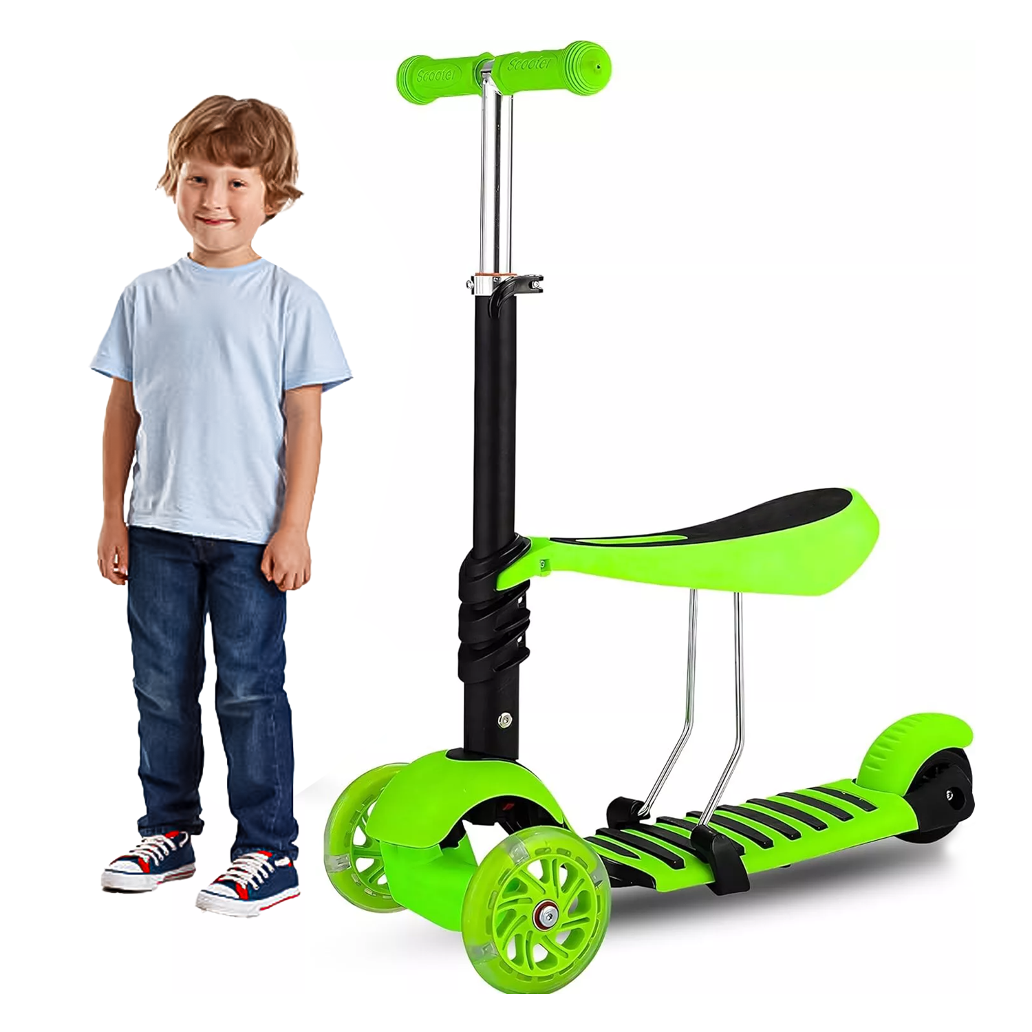 Kids Scooter 3 Wheel – 3 in 1 Height Adjustable Toddler Scooter with Removeable Seat for Boys & Girls Sports Toys - Tophatter Daily Deals