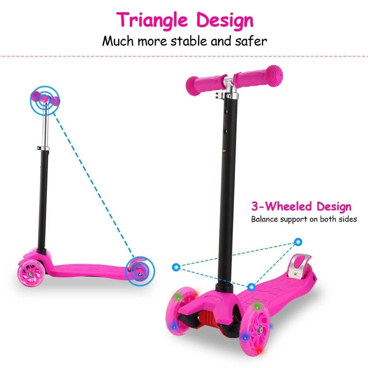 3-Wheeled LEDs Kick Scooter for Kids Flashing Scooter Adjustable Height Toys & Games - Tophatter Daily Deals