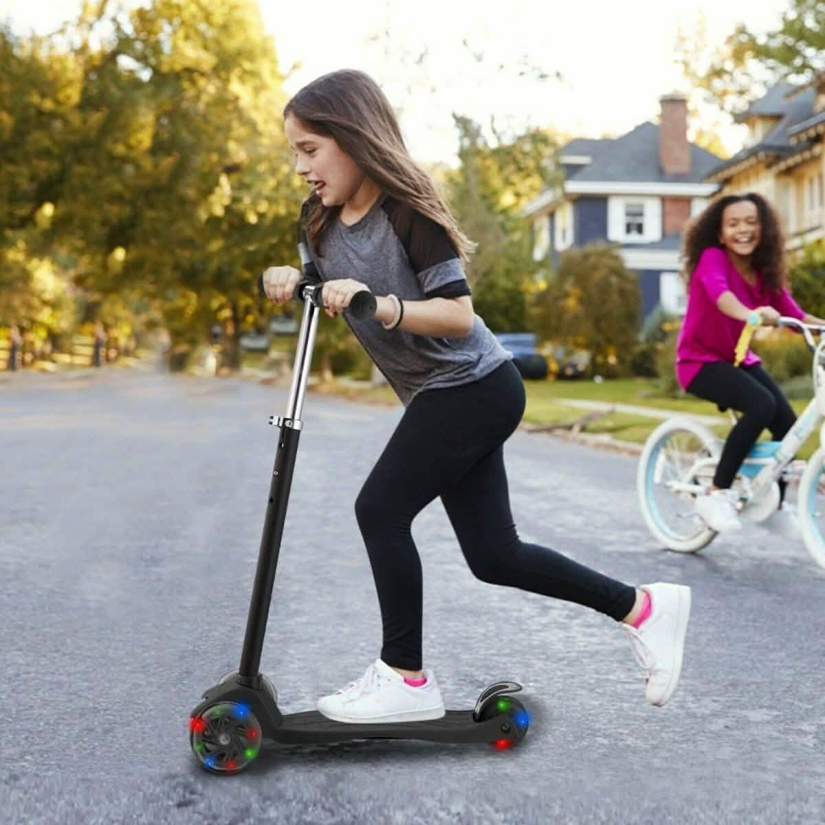 3-Wheeled LEDs Kick Scooter for Kids Flashing Scooter Adjustable Height Toys & Games - Tophatter Daily Deals