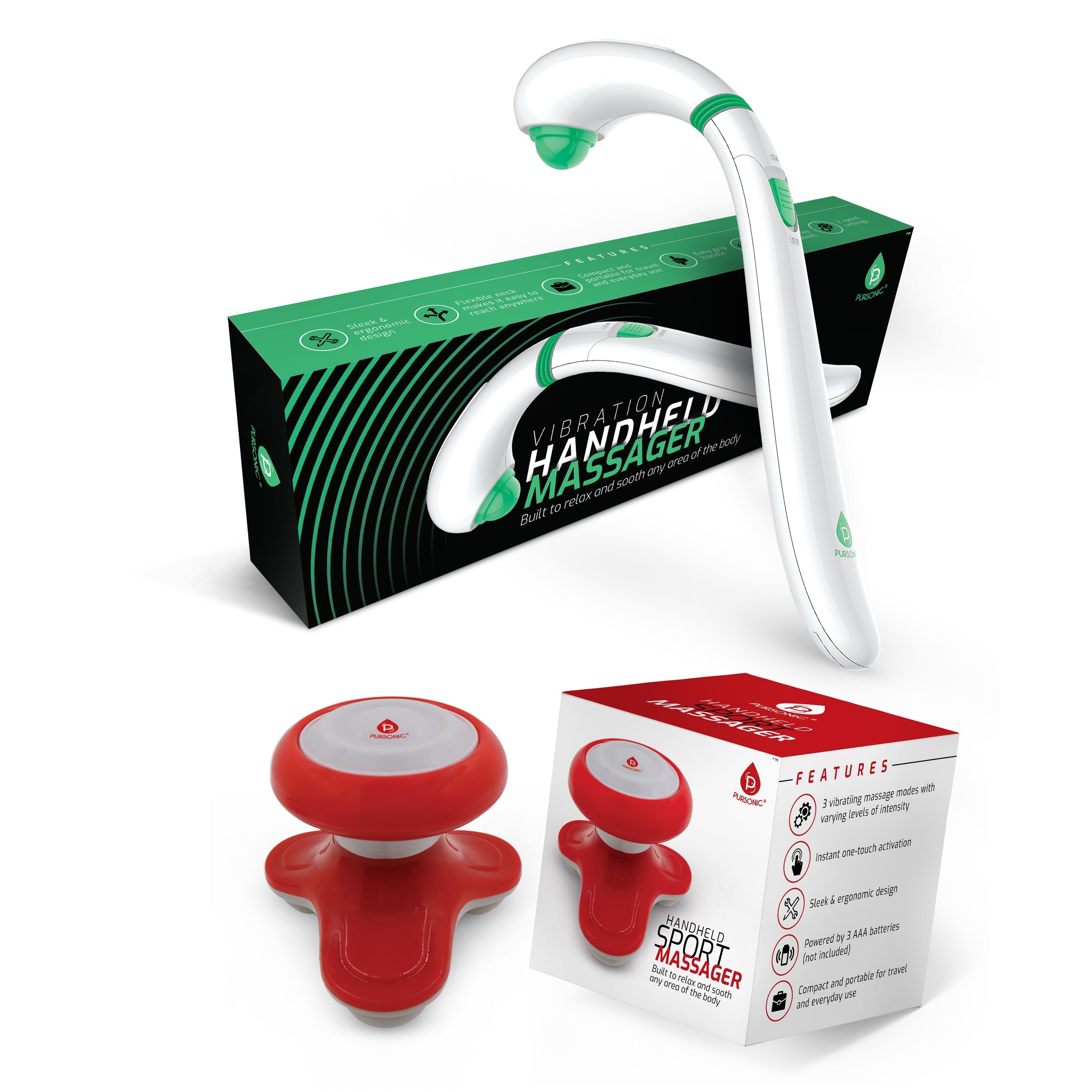 Pursonic Wand Massager With Mini Handheld Massager Red Massagers & Wraps - Tophatter Daily Deals