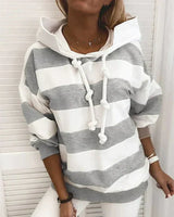 Soft Women’s Hooded Pullover - Striped Relaxed Cotton, Casual Gray - Tophatter Daily Deals