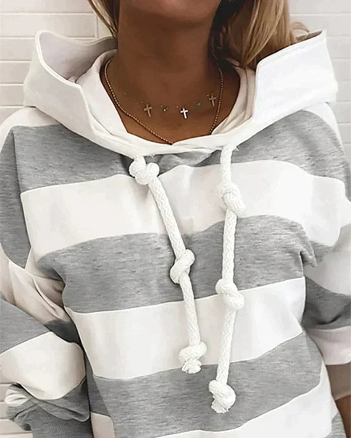Soft Women’s Hooded Pullover - Striped Relaxed Cotton, Casual - Tophatter Daily Deals