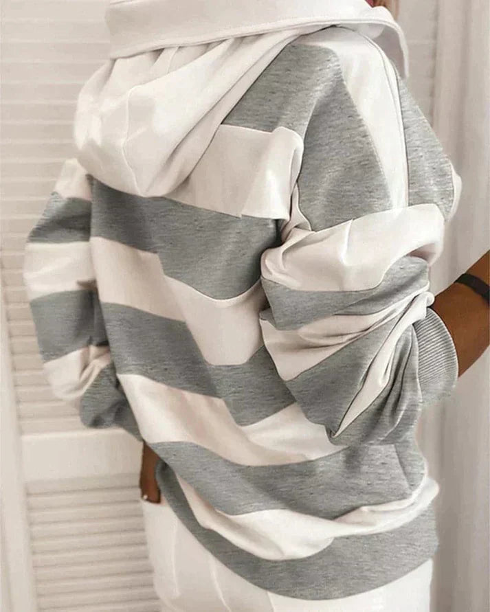 Soft Women’s Hooded Pullover - Striped Relaxed Cotton, Casual - Tophatter Daily Deals