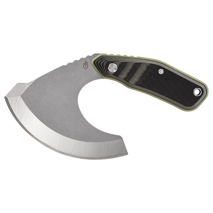 Gerber Downwind Ulu - Fixed Blade - Black/Green G10 Handle - Waxed Canvas Sheath - 30-001824 Knives - Tophatter Daily Deals