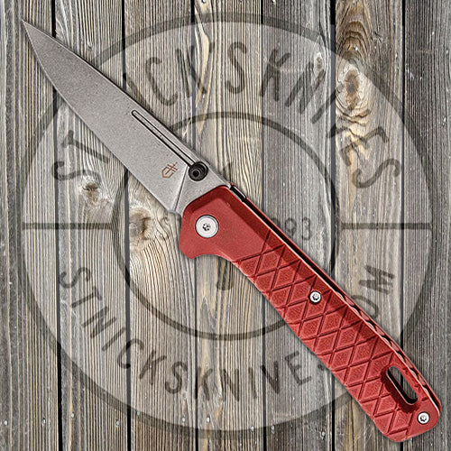 Gerber Zilch - Drop Point Plain Edge - Red Handle - Stone Wash Blade - 30-001882 Knives - Tophatter Daily Deals