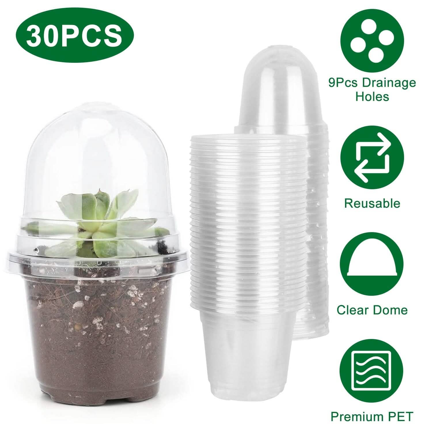 30-Pieces: Plant Nursery Pots PET Flower Seed Starting Pots Container with Dome Drainage Holes Garden & Patio - Tophatter Daily Deals