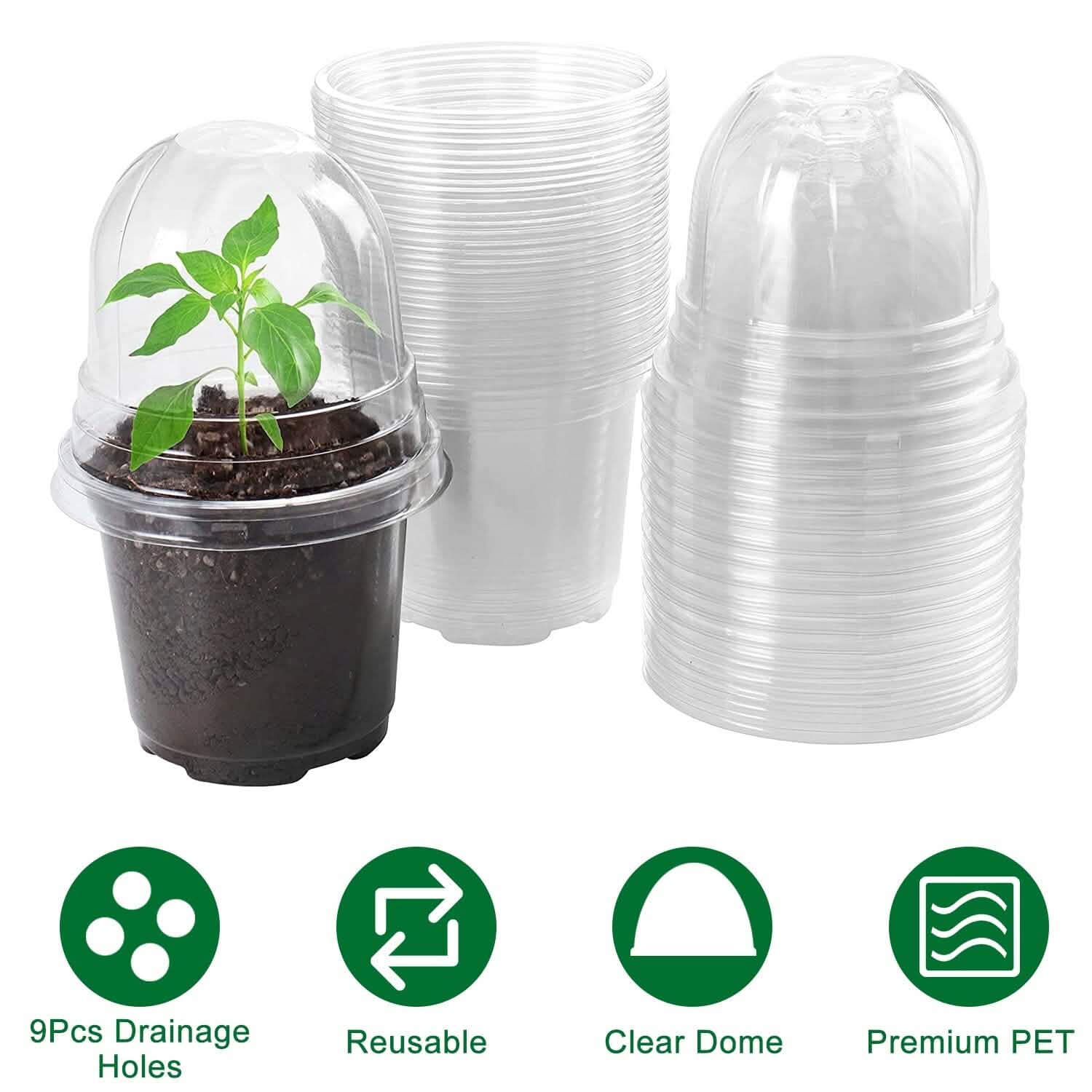 30-Pieces: Plant Nursery Pots PET Flower Seed Starting Pots Container with Dome Drainage Holes Garden & Patio - Tophatter Daily Deals