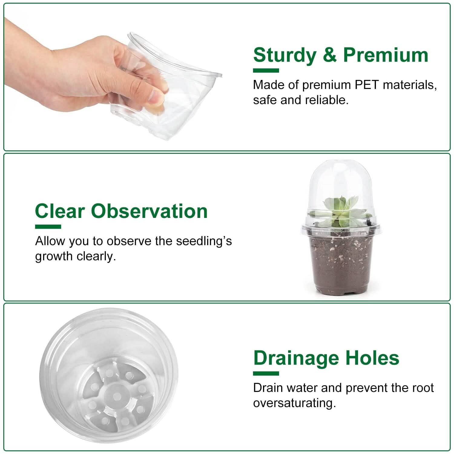 30-Pieces: Plant Nursery Pots PET Flower Seed Starting Pots Container with Dome Drainage Holes Garden & Patio - Tophatter Daily Deals
