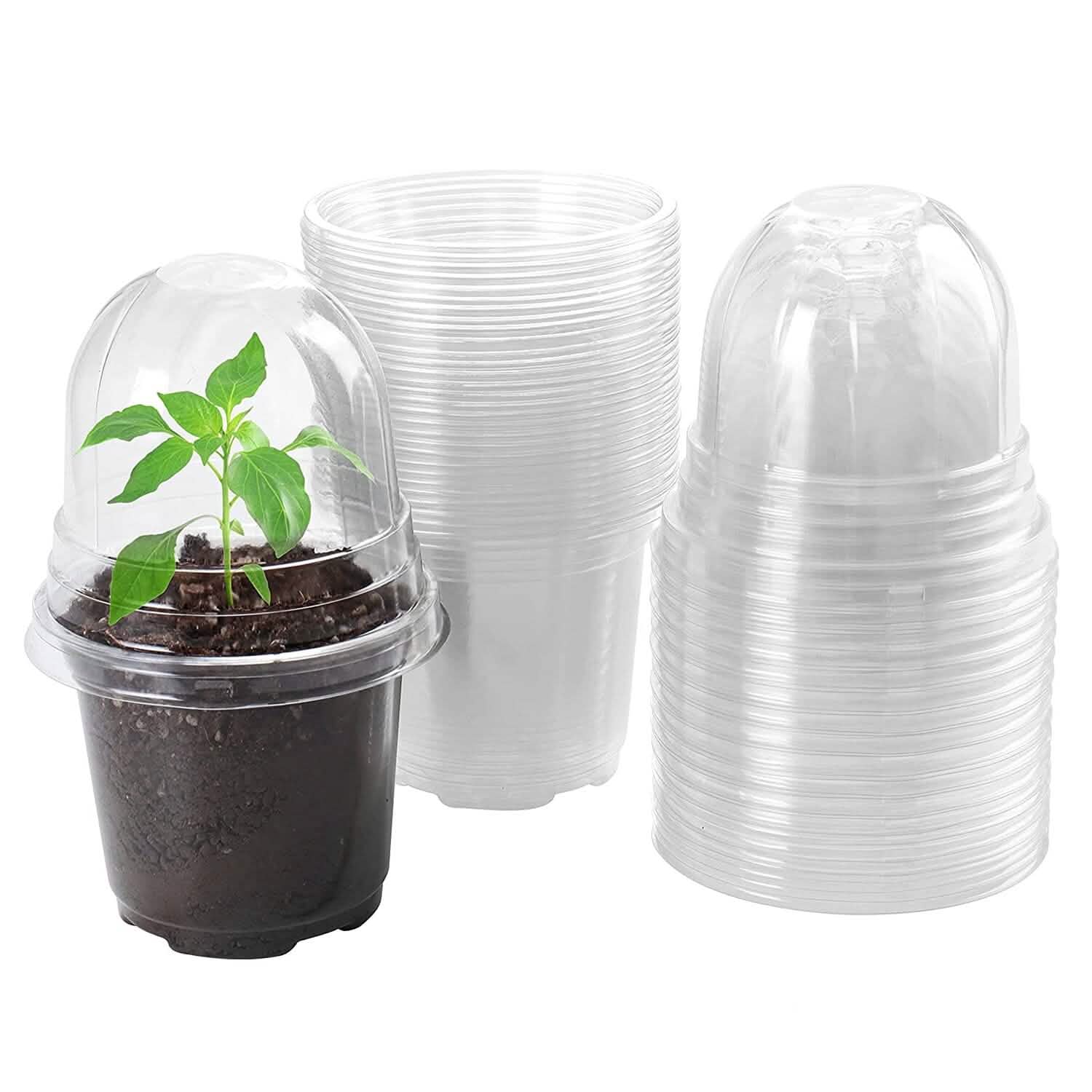 30-Pieces: Plant Nursery Pots PET Flower Seed Starting Pots Container with Dome Drainage Holes Garden & Patio - Tophatter Daily Deals