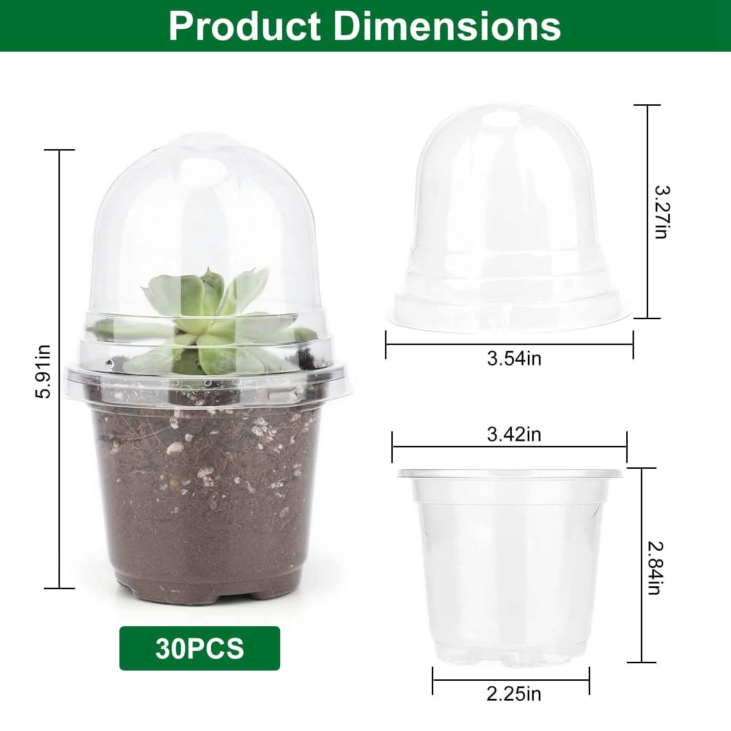 30-Pieces: Plant Nursery Pots PET Flower Seed Starting Pots Container with Dome Drainage Holes Garden & Patio - Tophatter Daily Deals