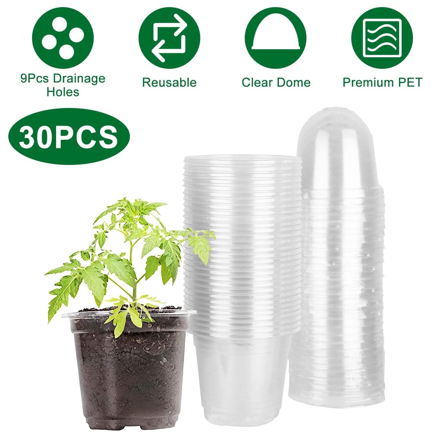 30-Pieces: Plant Nursery Pots PET Flower Seed Starting Pots Container with Dome Drainage Holes Garden & Patio - Tophatter Daily Deals
