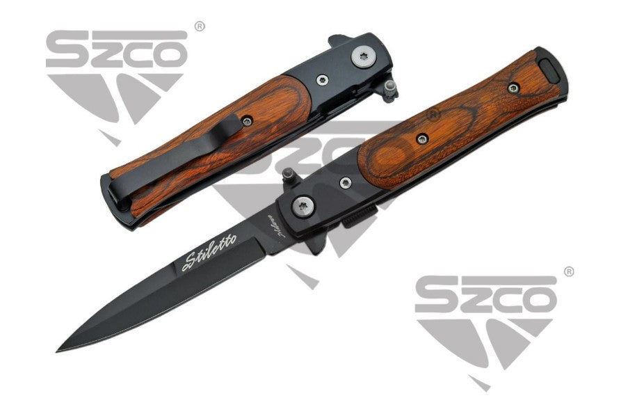4" WOOD STILETTO STYLE LINER LOCK - Tophatter Daily Deals