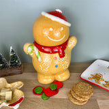 Gingerbread Boy Christmas Storage Jar | Festive Ceramic Kitchen Cookie Jar 18cm Jar - Tophatter Daily Deals