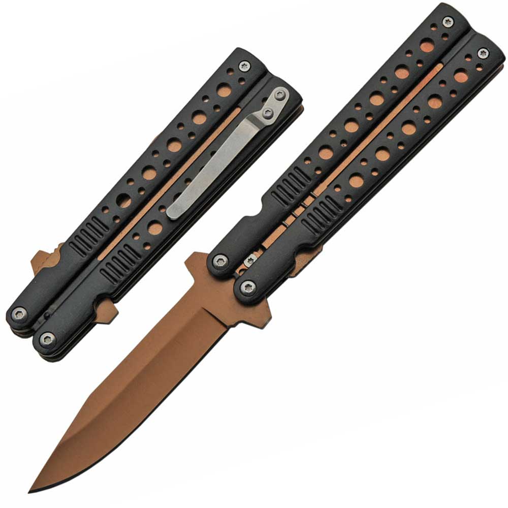 4.75 Inch Closed Spring Assisted Butterfly Style Knife Rose Gold Collectible Weapons - Tophatter Daily Deals